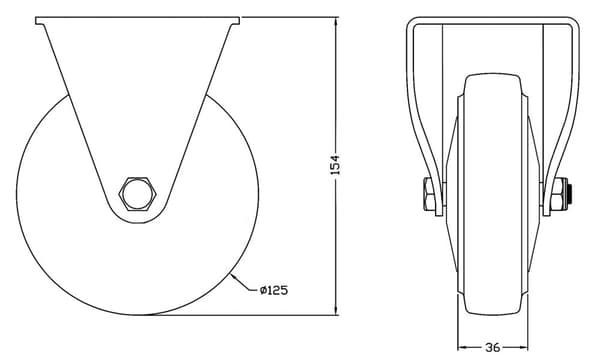 125 mm 5" hjul med blå gummibremse og fast, stærk kapacitet på 800 kg, sæt med 4 stk.
