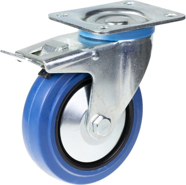 125 mm 5" hjul med blå gummibremse og fast, stærk kapacitet på 800 kg, sæt med 4 stk.