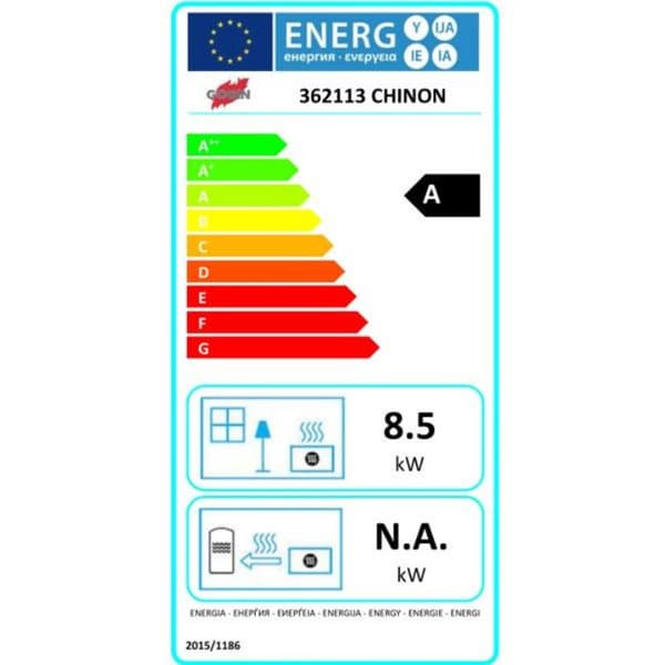 Vedspis - GODIN - Chinon - 8,5 kW - Emaljerat stål - Silvergrå Färg