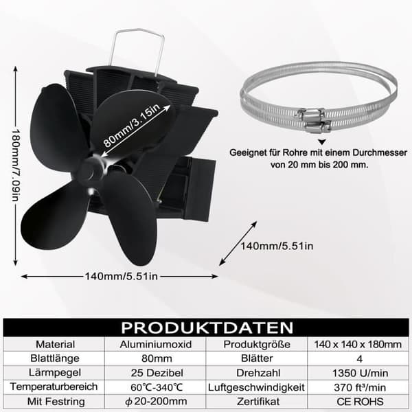 4-bladig spisfläkt - XMTECH - Automatisk - Tyst - 60°C till 340°C