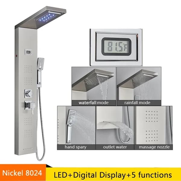 LED Brusepanel, Vandfaldsregn, Digitalt Display