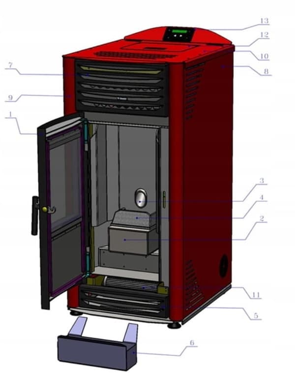Modern Pelletkamin 8kW - Stilren svart design - Minimal askproduktion