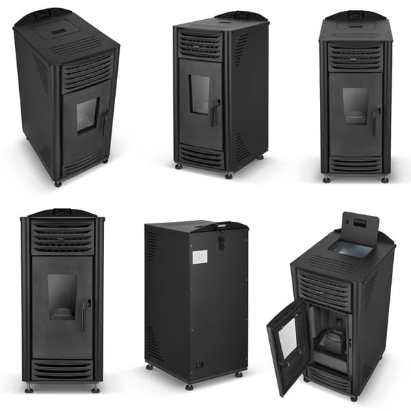 Modern Pelletkamin 8kW - Stilren svart design - Minimal askproduktion