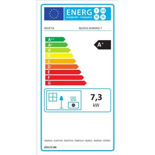 Pelletspis INVICTA Adrano - 7,3 kW - Verkningsgrad 88,7% - Svart