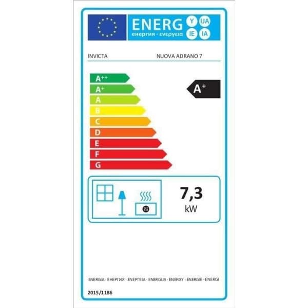 Pelletspis INVICTA Adrano - 7,3 kW - Verkningsgrad 88,7% - Svart