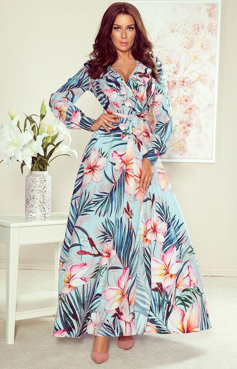 245-2 maxi kjole, blå-pink, S