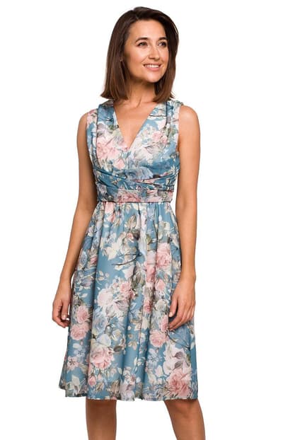 Kjole S225 / 4, Blue-Flowers, M