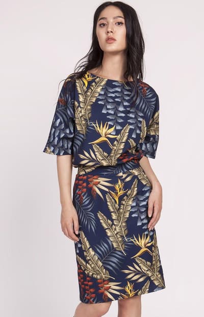 Kjole Suk123, Navy-Pattern, 2XL