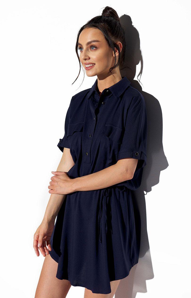 Shirt klänning med knappar L338, marin, S
