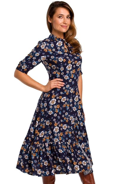 Maxi kjole S177 / 2, Navy-Pattern, XL