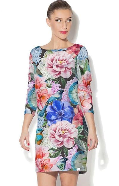 CP-022 kjole 191, Blue-Flowers, 3XL / 4XL