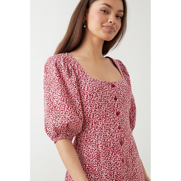 Dorothy Perkins Kvinnor/Damer Ditsy Print knappdetaljer Petite Midi klänning