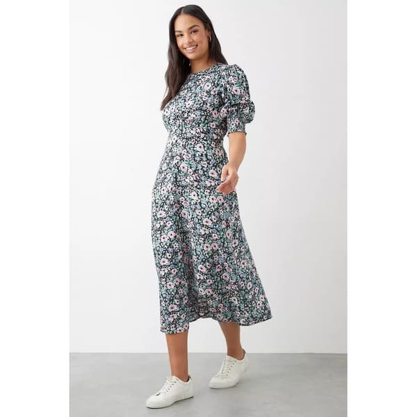 Dorothy Perkins Kvinnor/Damer Floral Shirred Cuff Midi Dress