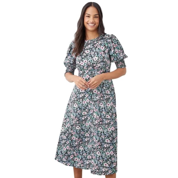 Dorothy Perkins Kvinnor/Damer Floral Shirred Cuff Midi Dress Multicoloured 12 UK