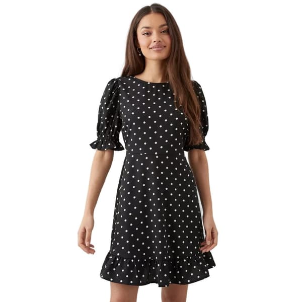 Dorothy Perkins Dame/kvinder plettet flæsekant med flæsekant Petite Mini Dress Monochrome 10 UK