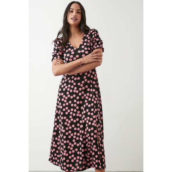 Dorothy Perkins Dame/kvinder med plettet V-hals med korte ærmer i midikjole