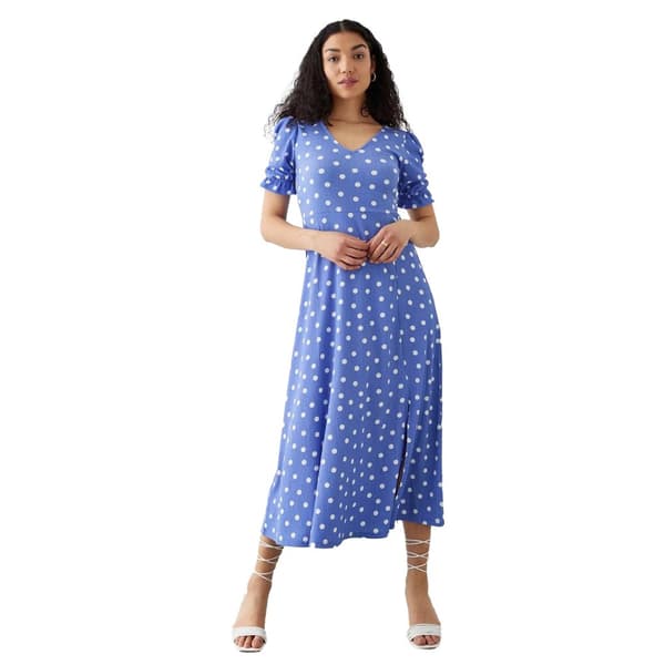 Dorothy Perkins Womens/Ladies Spotted V Neck Short-Sleeved Midi Dress Blue 12 UK