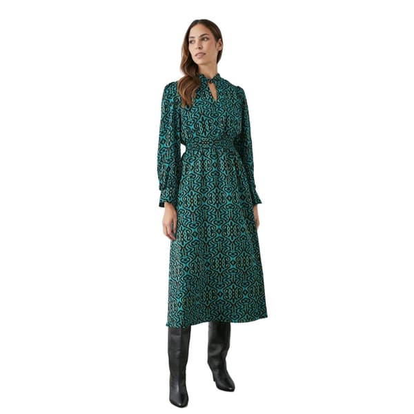 Principles Womens/Ladies Damask Shirred Waist Midi Dress Teal/Black 12 UK