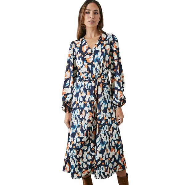 Principles Womens/Ladies Abstract Satin Button Through Midi Dress Navy 12 UK