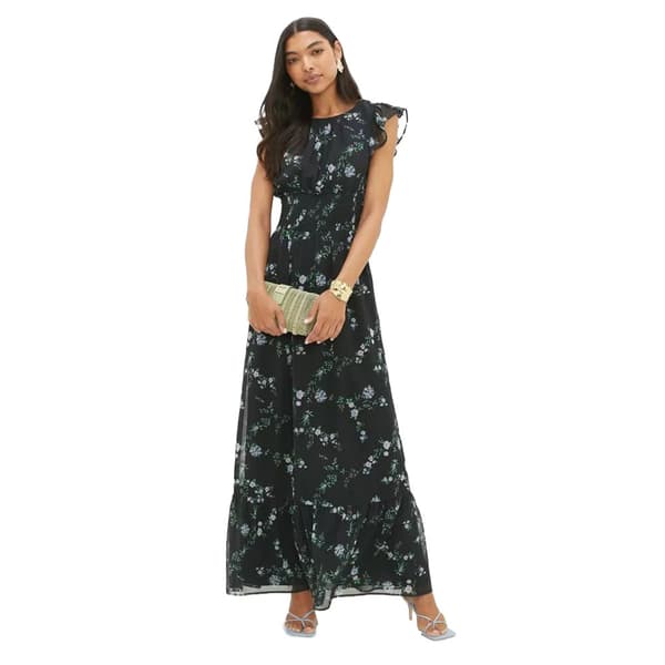 Dorothy Perkins Lång midiklänning i blommig chiffong med rynkad midja för damer/damer