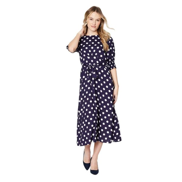 Dorothy Perkins Womens/Ladies Polka Dot Shirred Cuff Midi Dress Navy 12 UK