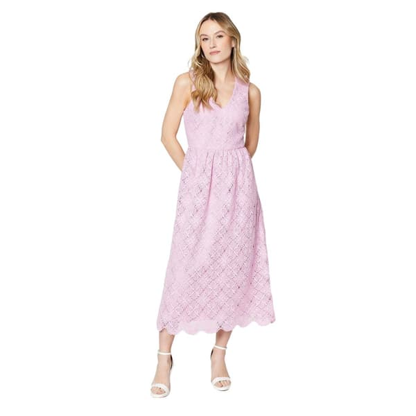 Dorothy Perkins Dam/Ladies Spets V-hals ärmlös midiklänning Pink 16 UK