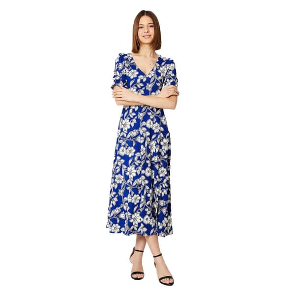 Dorothy Perkins Kvinder/damer med blomstret V-hals Midi-kjole Blue/White 8 UK