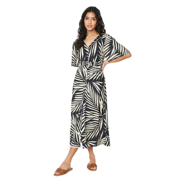 Dorothy Perkins Womens/Ladies Palm Print Button Detail Petite Midi Dress Black/White 8 UK
