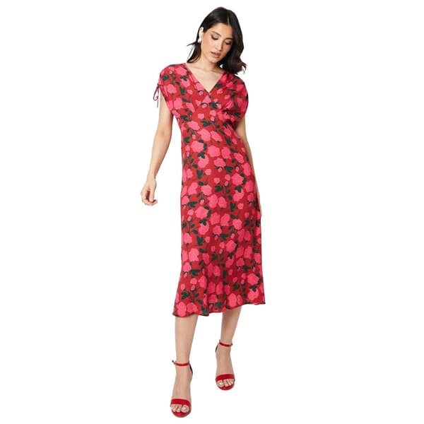 Dorothy Perkins Womens/Ladies Roses V Neck Ruched Midi Dress Red 18 UK