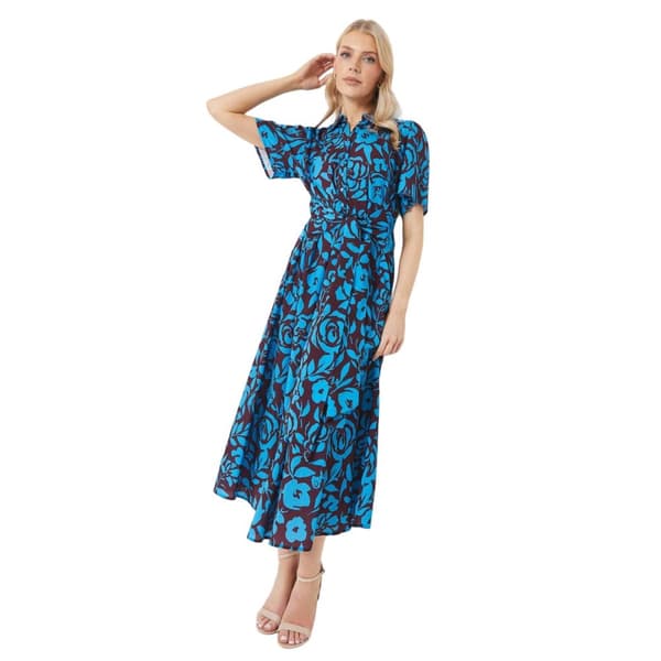Principles Womens/Ladies Waist Tie Midi Dress Blue/Maroon 12 UK