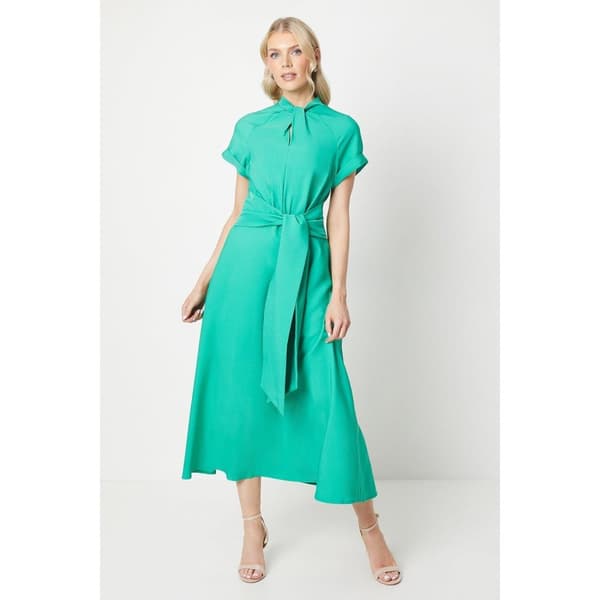 Debenhams Womens/Ladies Twist Neck Fitted And Flared Midi Dress Green 12 UK