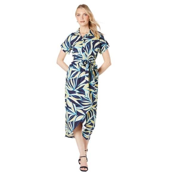 Principles Dame/kvinde med bladprint med omslag i midi-kjole Navy 10 UK