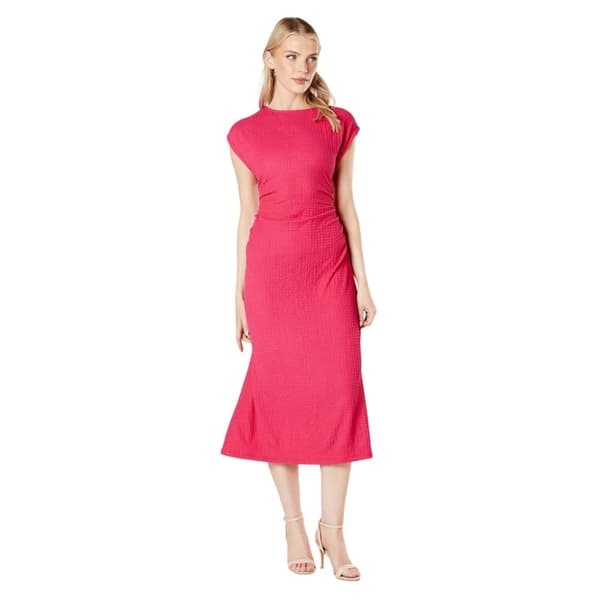 Principles Dam/Ladies - Midiklänning i texturerad jersey med rynkband Pink 20 UK