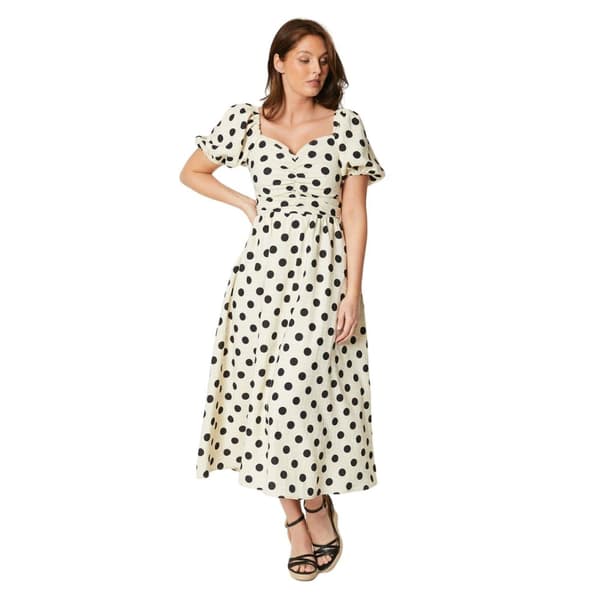 Principles Womens/Ladies Spotted Puff Sleeve Midi Dress Ivory 12 UK