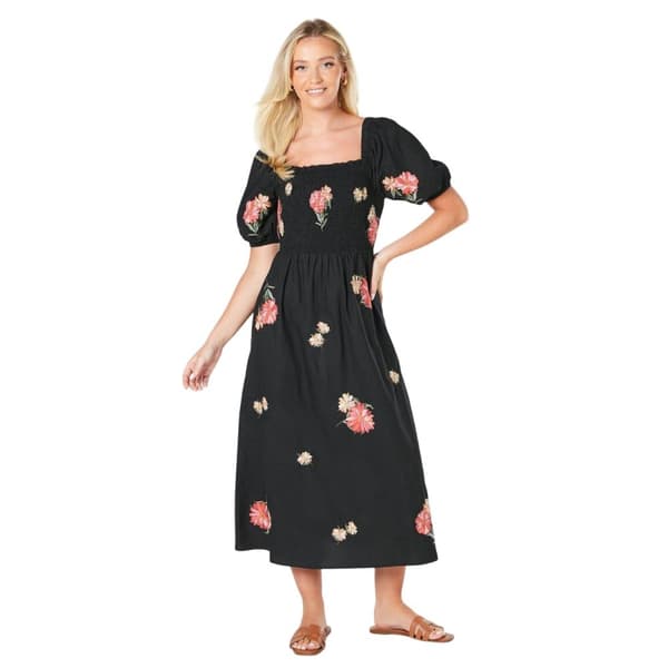 Dorothy Perkins Midi klänning med broderat poplinmönster för dam och dam Monochrome 10 UK