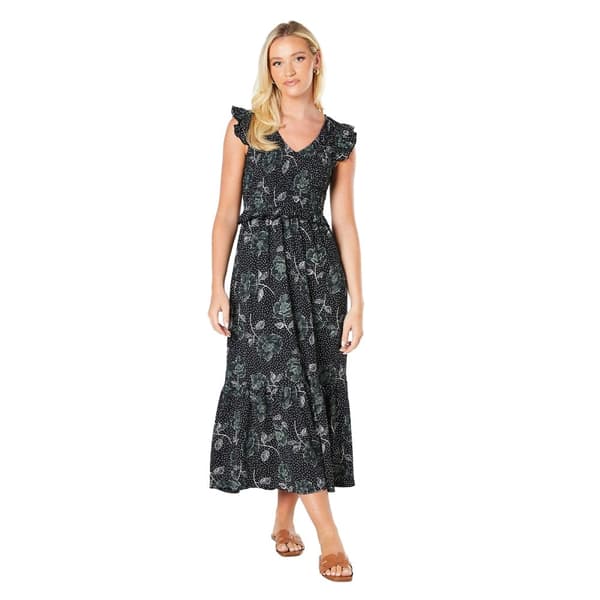 Dorothy Perkins Midiklänning - dam/dam - blommig med rynkad överdel Black/White 10 UK