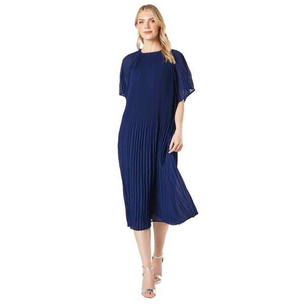Principles Womens/Ladies Graduated Pleat Short-Sleeved Midi Dress Navy 12 UK