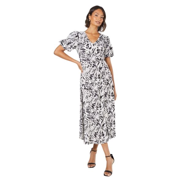 Dorothy Perkins Womens/Ladies Abstract V Neck Puff Sleeve Midi Dress Ivory 16 UK