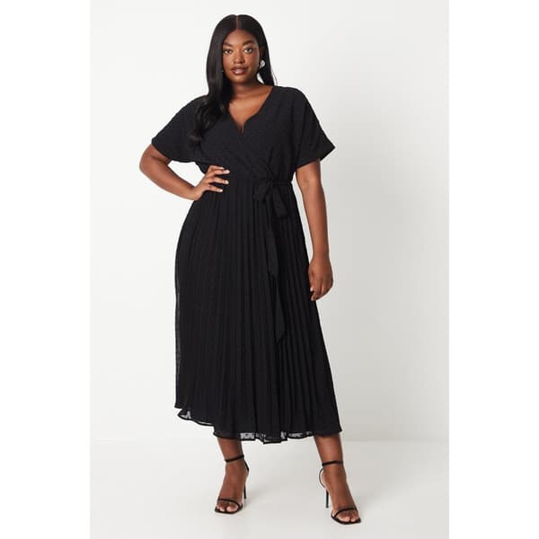 Dorothy Perkins Dam/Damer Dobby Chiffong Omlott Plus Midiklänning Black 18 UK