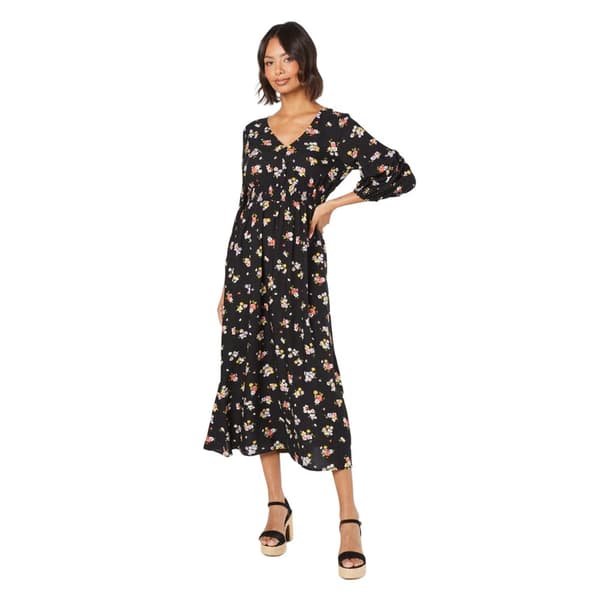 Dorothy Perkins Kvinder/damer med blomstret V-hals Midi-kjole Black 12 UK
