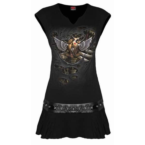 Spiral Direct Womens/Ladies Steam Punk Ripped Mini Dress Black XL