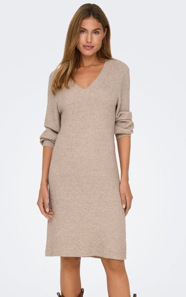 Only - onlKatia LS V-neck Dress Beige XS