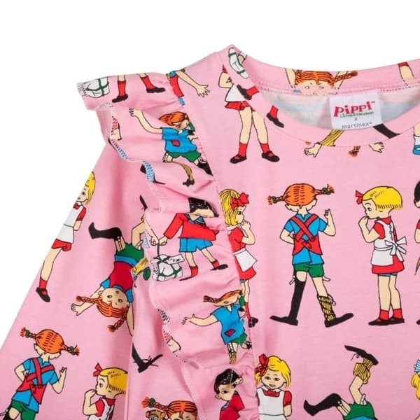 Pippi Långstrump-Pippi med vänner-klänning rosa