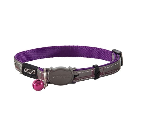 Catz nightcat 11mm reflekterende safeloc breakaway kattehalsbånd, lilla undulater, Rogz