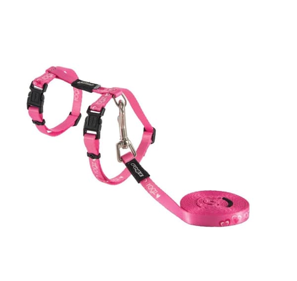 Kattesele med bånd kiddycat rosa hjerter 24-40cm/1,8m, Rogz