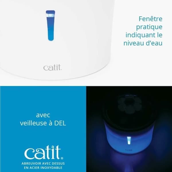Catit Flower -kissan vesilähde - 3 l - ruostumattomasta teräksestä valmistettu kansi - LED-valoilla - valkoinen