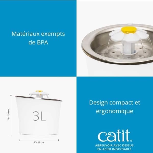 Catit Flower -kissan vesilähde - 3 l - ruostumattomasta teräksestä valmistettu kansi - LED-valoilla - valkoinen
