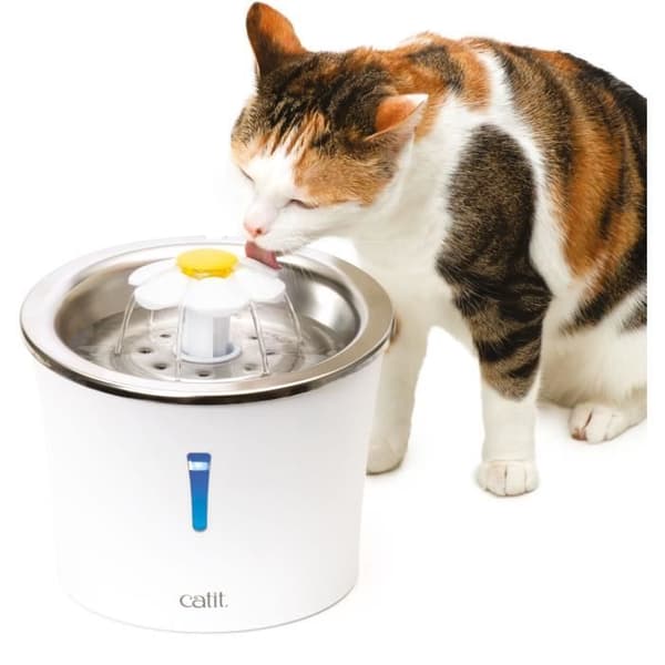 Catit Flower -kissan vesilähde - 3 l - ruostumattomasta teräksestä valmistettu kansi - LED-valoilla - valkoinen