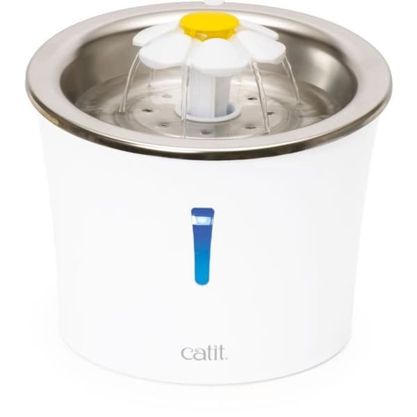 Catit Flower -kissan vesilähde - 3 l - ruostumattomasta teräksestä valmistettu kansi - LED-valoilla - valkoinen Valkoinen