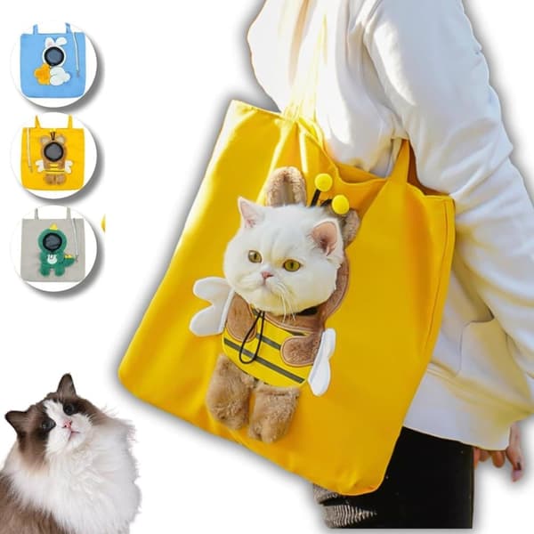 Lollanda Husdjursväska för små hundar och katter – bärbar axelväska med handsfree sidöppning och kattmotiv, perfekt för utomhusresor Gul 37x37cm Lollanda Husdjursväska för små hundar och katter – bärbar axelväska med handsfree sidöppning och kattmotiv, perfekt för utomhusresor Gul 37x37cm